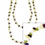 Genuine Amethyst, Citrine, Peridot, and Crystal Stone Chip One Strand Layer Necklace 36""