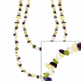 Genuine Amethyst, Citrine, Peridot, and Crystal Stone Chip One Strand Layer... by SilverSpeck.com
