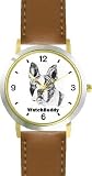 Boston Terrier (SC) Dog - WATCHBUDDY® CLASSIC DELUXE TWO-TONE THEME WATCH - Arabic Numbers-Brown Leather Strap-Size-Large ( Men's Size or Jumbo Women's Size )