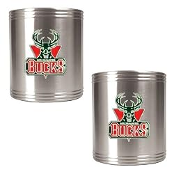 Milwaukee Bucks NBA 2pc Stainless Steel Can Holder Set - Primary Logo by Great American Products