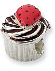 Sterling Silver Reflection Beads Collection Chocolate Enameled Cupcake with Red Enameled Strawberry Charm 4mm Hole (fits 3mm European Style Charm Bracelets)