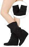 Ella1 2 Way Hidden Wedge Mid Calf Boots BLACK