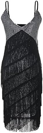 Straip Women's Sequins Deep V-neck 1920s Fringe Flapper Costume Dance Dress, M, Gray