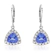 Earrings With 4.10ctw Precious Stones - Genuine Clean Diamonds and Tanzanites Well Made in 14K White Gold Length 29mm