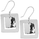 Sterling Silver Combination Finish Square Drop Earrings