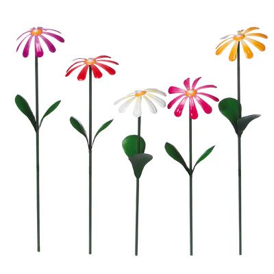 5 Piece Daisy Metal Garden Stake Set