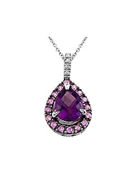 Genuine Amethyst Pink Sapphire and Diamond Pendant by Effy Collection® in 14 kt White Gold