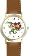 Elf - Santa Claus Helper Christmas Theme - WATCHBUDDY&reg; DELUXE TWO-TONE THEME WATCH - Arabic Numbers - Brown Leather Strap-Women's Size-Small