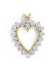 14K Yellow Gold Diamond Heart Pendant With 18 Inch Rope Chain