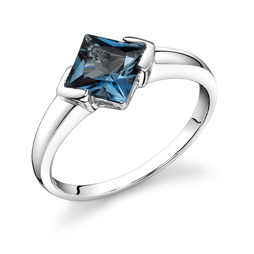 2.00 Carats Princess Cut Genuine London Blue Topaz Sterling Silver Ring
