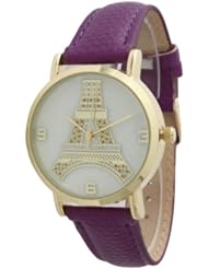 Ladies Eiffel Tower Design Leather Watch - Plum