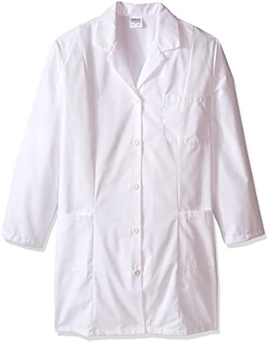 444M Polyester/Cotton Ladies Fashion Lab Coat with Button Front, 35" Length Medium, White