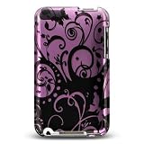 Premium Designer Hard Crystal Snap-on Case for Apple iPod Touch 2, 8GB, 32GB, 64GB - Cool Black Purple Swirl Butterfly Print