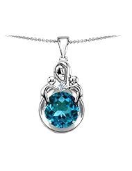 Original Star K (tm) Large Loving Mother With Twins Children Pendant With Round 10mm Simulated Blue Topaz in 925 Sterling Silver