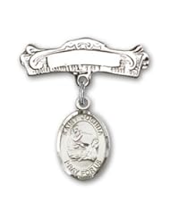 Sterling Silver Baby Badge with St. Joshua Charm and Arched Polished Badge Pin