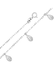 14K White Gold Fancy Designer Teardrop Dangling Link Chain Bracelet with Spring Ring Clasp - 7" + 1" Extension