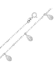 14K White Gold Fancy Designer Teardrop Dangling Link Chain Bracelet with Spring Ring Clasp - 7" + 1" Extension