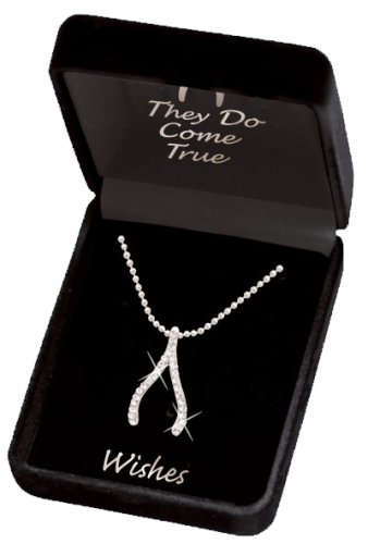 Click here to buy Silver Wishbone Crystal Pendant Wishes Come True Necklace.