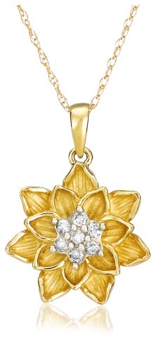 10k Yellow Gold Diamond Flower Pendant (1/10 cttw, J Color, I3 Clarity), 18″