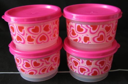 Tupperware Heart Snack Cup Pink Set of 4