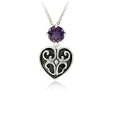 Sterling Silver Amethyst Heart-Shape Celtic Pendant, 18.5"