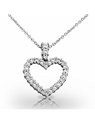 14KT White Gold Elegant Round Brilliant Diamond Heart Shaped Pendant. 7/8 CTW