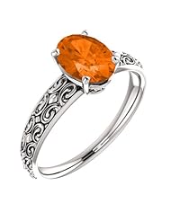 Platinum 8.00x6.00mm Oval Cut Mexican Fire Opal Ring -- LIFETIME WARRANTY
