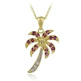18K Gold Over Sterling Silver Designer-Inspired Genuine Ruby Palm Tree Pendant