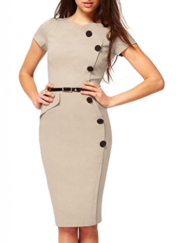 (ミネトメ)Minetom 女性　レディース 夏 ワンピース　非対称 膝丈 大ボタン 曲線 カクテルパーティドレス 3色　5サイズ選択可能