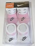 Nike Baby Infant Booties 2 pair (1 set) 0-6 months pink & white with stars