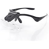 HOUSWEETY Professional Jeweler's Lighted Magnifier Visor - 5 Lenses 1.0X to 3.5X - Weighs Just 2 oz.