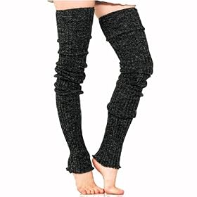 CHARCOAL SUPER LONG CABLE KNIT LEG WARMERS