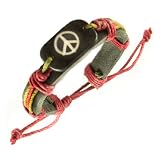 Leather Peace Bracelet with adjustalbe pink cord
