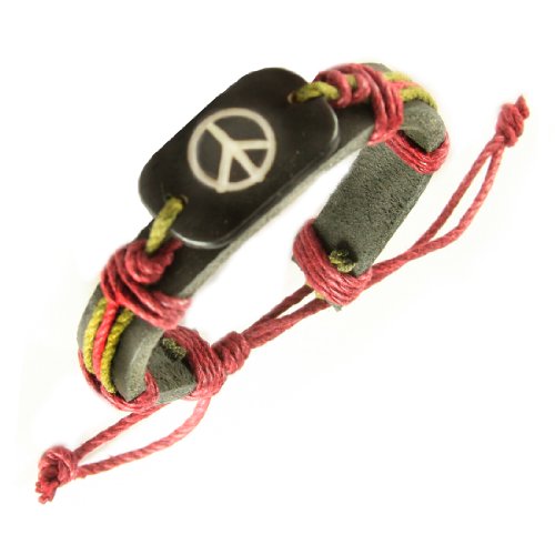 Leather Peace Bracelet with adjustalbe pink cord