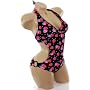 Sexy Cute Black Bathing Suit Red Pink Strawberry Print Cut Out Side Monokini One 1 Piece Swimsuit