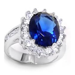 Oval Blue Sapphire Color CZ Engagement Ring Silver Plated 5ct with Crystal Gift Box