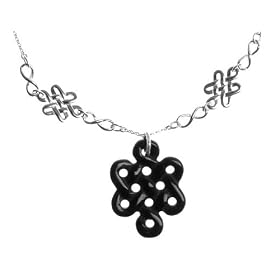 Sterling Silver Onyx Large Chinese infinity Pendant with Sterling Silver... by