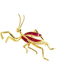 Ruby Mantis Brooch/Pin Diamond Gemstone 18K Yellow Gold [I_009]