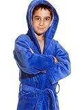 Royal Resort Collection: Luxury Hooded Robe - Terry Velour Kids Bathrobe, 100% Turkish Eco Cotton, Color: Sapphire Blue, Size: (3-6 yo), UNISEX