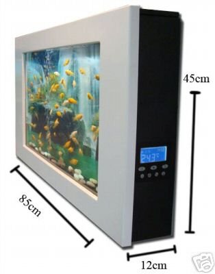 AQUALUXPRO Wall Mounted Fish Tank Aquarium - Silver Frame. Plasma, Flatscreen, LCD TV Shape. Maintenance free aquarium.