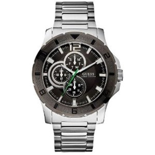 Guess Mens U12644G1 Silver Black Dial