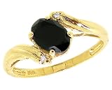 14K Yellow or White Gold Oval Gemstone and Diamond Engagement Ring-Black Onyx-full, half sizes from 5-8.5