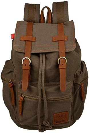 QianYing Men's Vintage Canvas Shoulders Backpack Bag Army Coffee