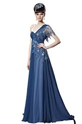 A-line Beaded Lace Cocktail Floor Length One Shoulder Chiffon Sweetheart Evening Dress/Homecoming Dress/Pageant Dress/Prom Dress/Party Dress/Wedding Dress 