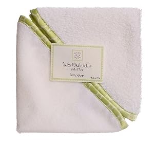 SwaddleDesigns Wash Cloth Set - White Terry Velour with Kiwi Mini Mod Satin