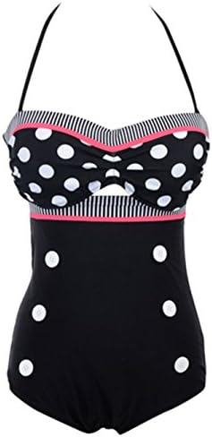 Women Cutest Retro Swimsuit Swimwear Vintage Pin Up High Waist Bikini Set (M ( US 6-8 ), Black)