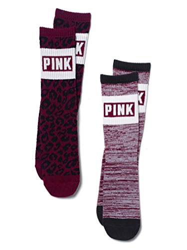 Victoria's Secret PINK Crew Socks 2 Pairs Ruby Leopard/Ruby Marl