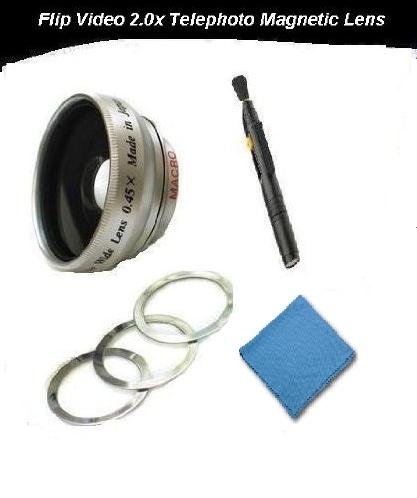 Flip Video 2.0x Telephoto (Modification Style) Magnetic Lens + DIGI Micro-Fiber Cleaning Cloth + Pro Lens Cleaning Pen.