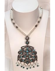 Antique style pearl and turquoise set with rose cut diamonds (NJ, Naab jewelry)