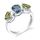 Sterling Silver 2.50 cts Oval London Topaz Trillion Peridots Ring NR